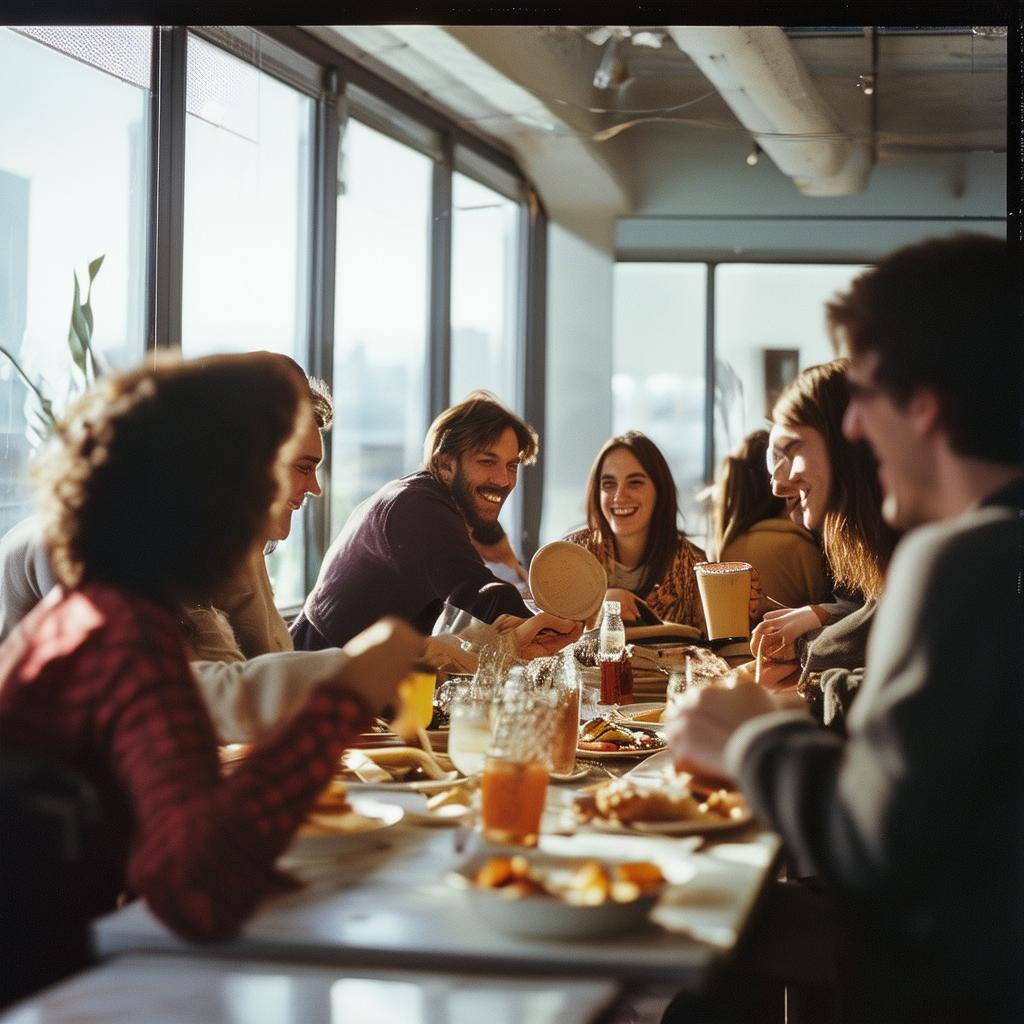 team having lunch in an office