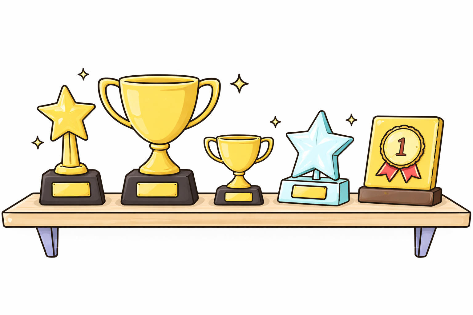 trophies on a shelf