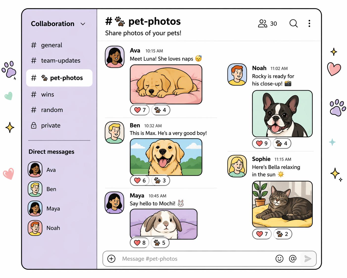 company collaboration channel about pets