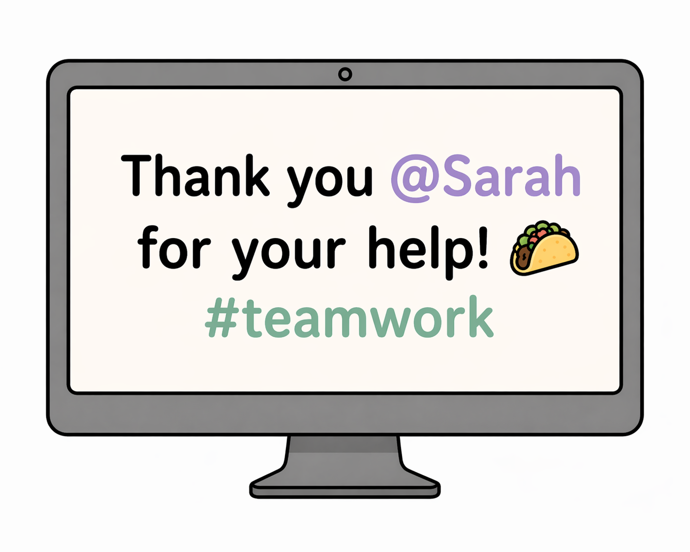 computer screen showing a taco message with a hashtag
