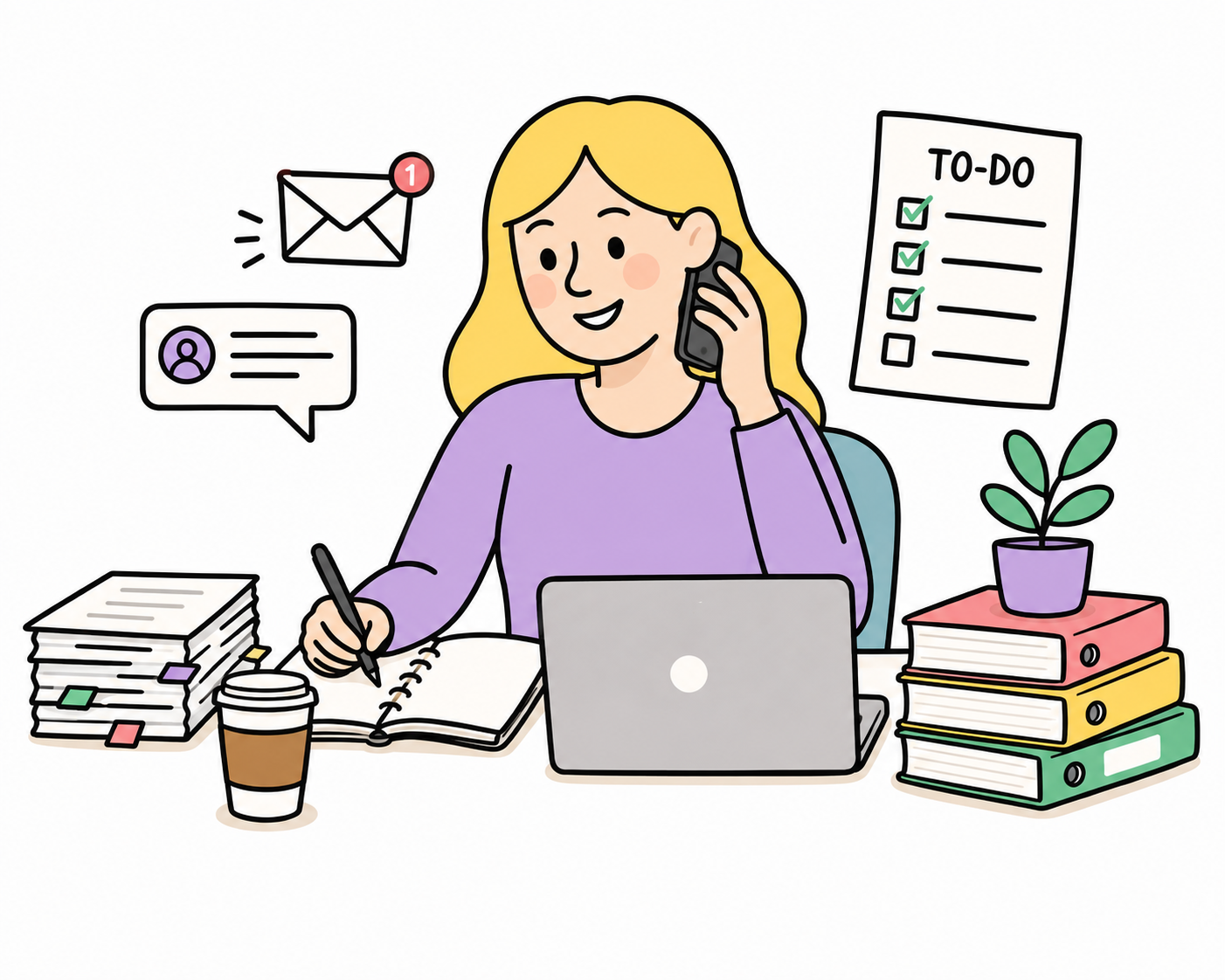 woman at work handling multiple tasks at once