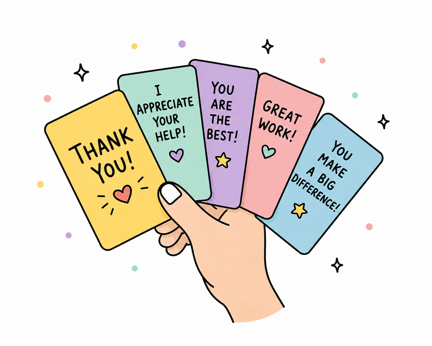 person holding thank you cards with nice messages in their hand