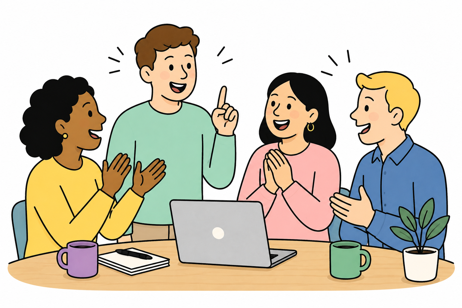 one teammate sharing something new with their colleagues