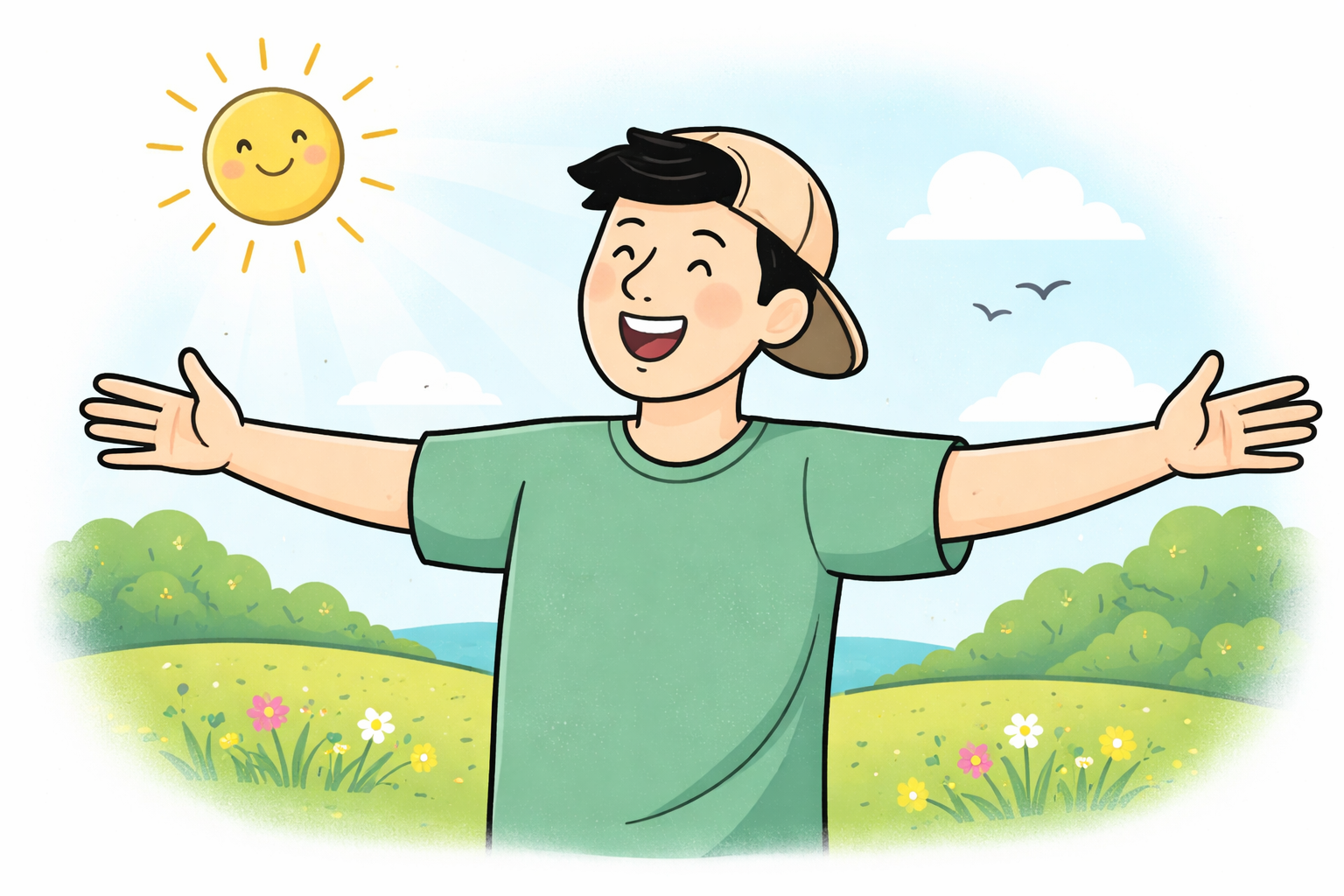 person with their arms wide enjoying the sun