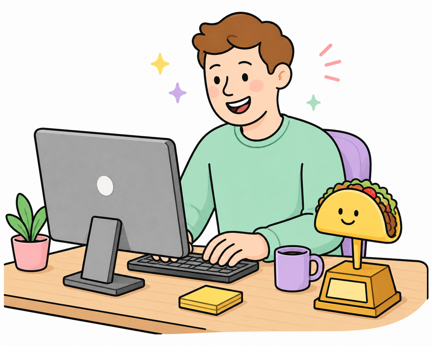 person smiling behind a computer