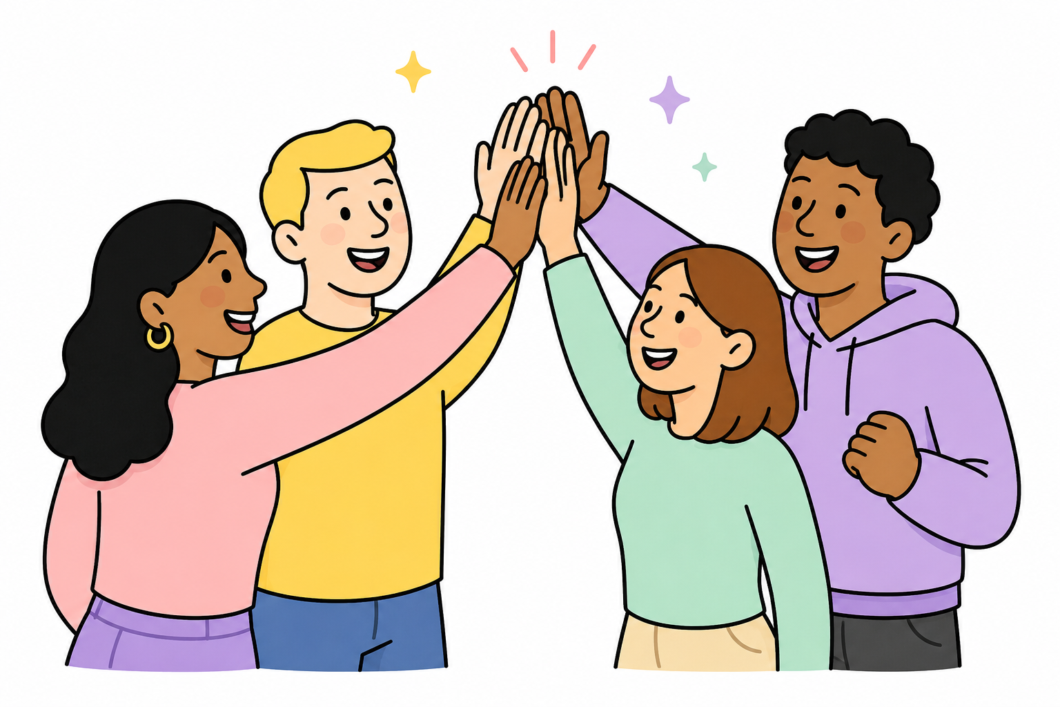 team high fiving each other 