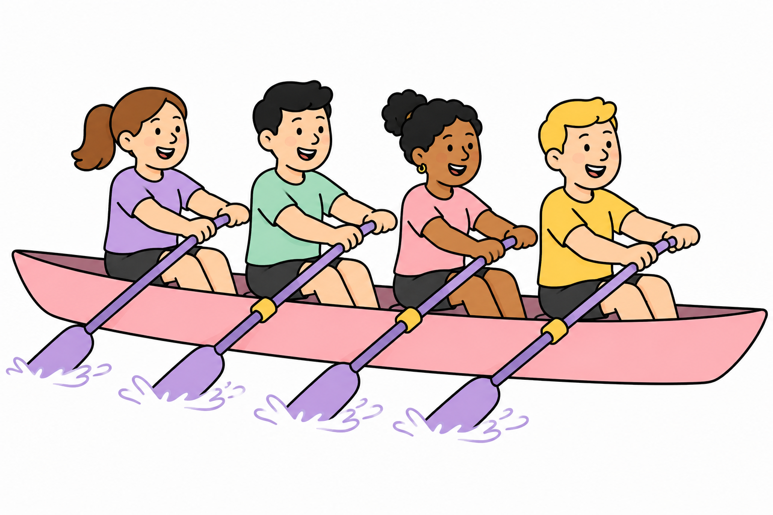 team of four rowing together