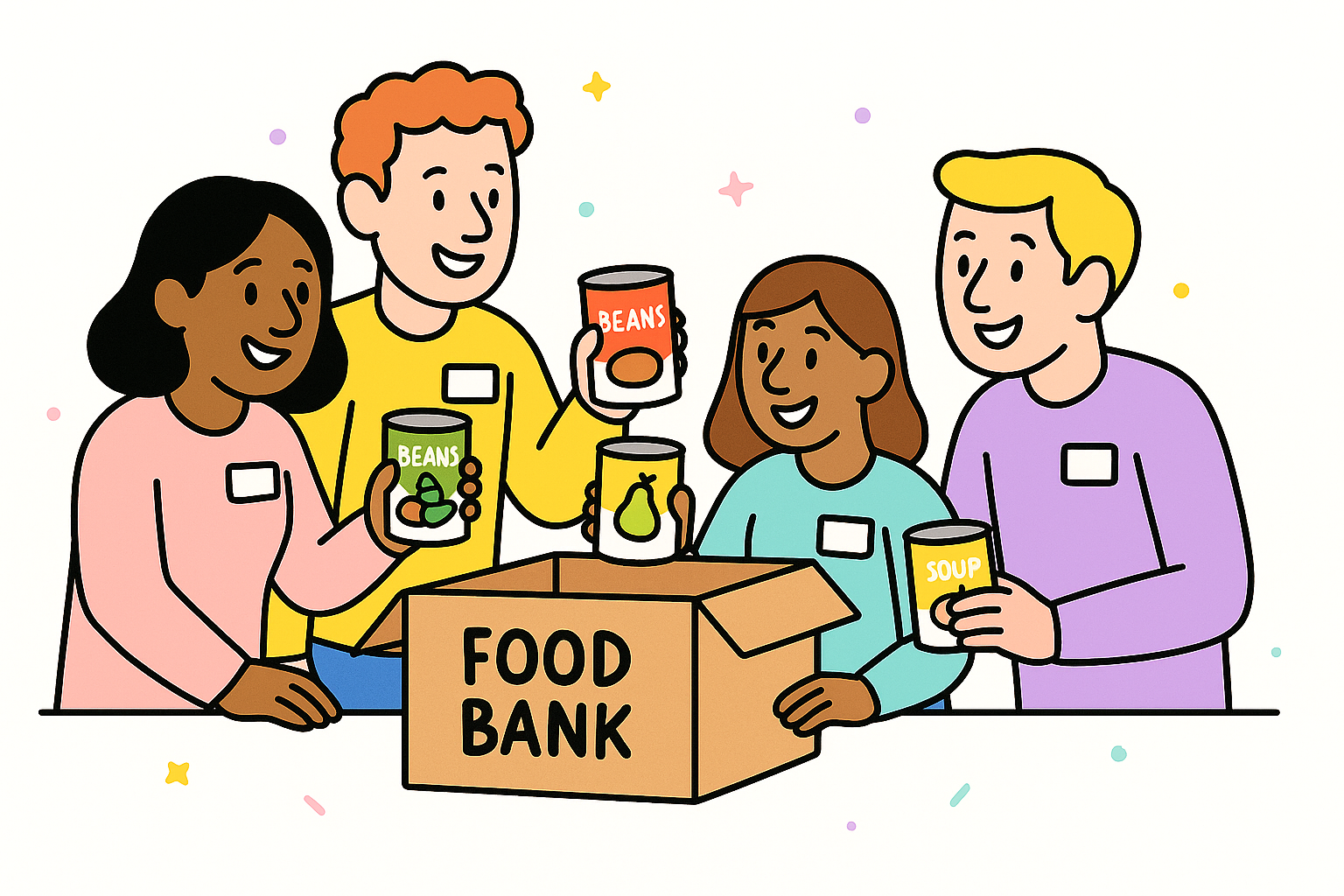 team packing food for a food bank