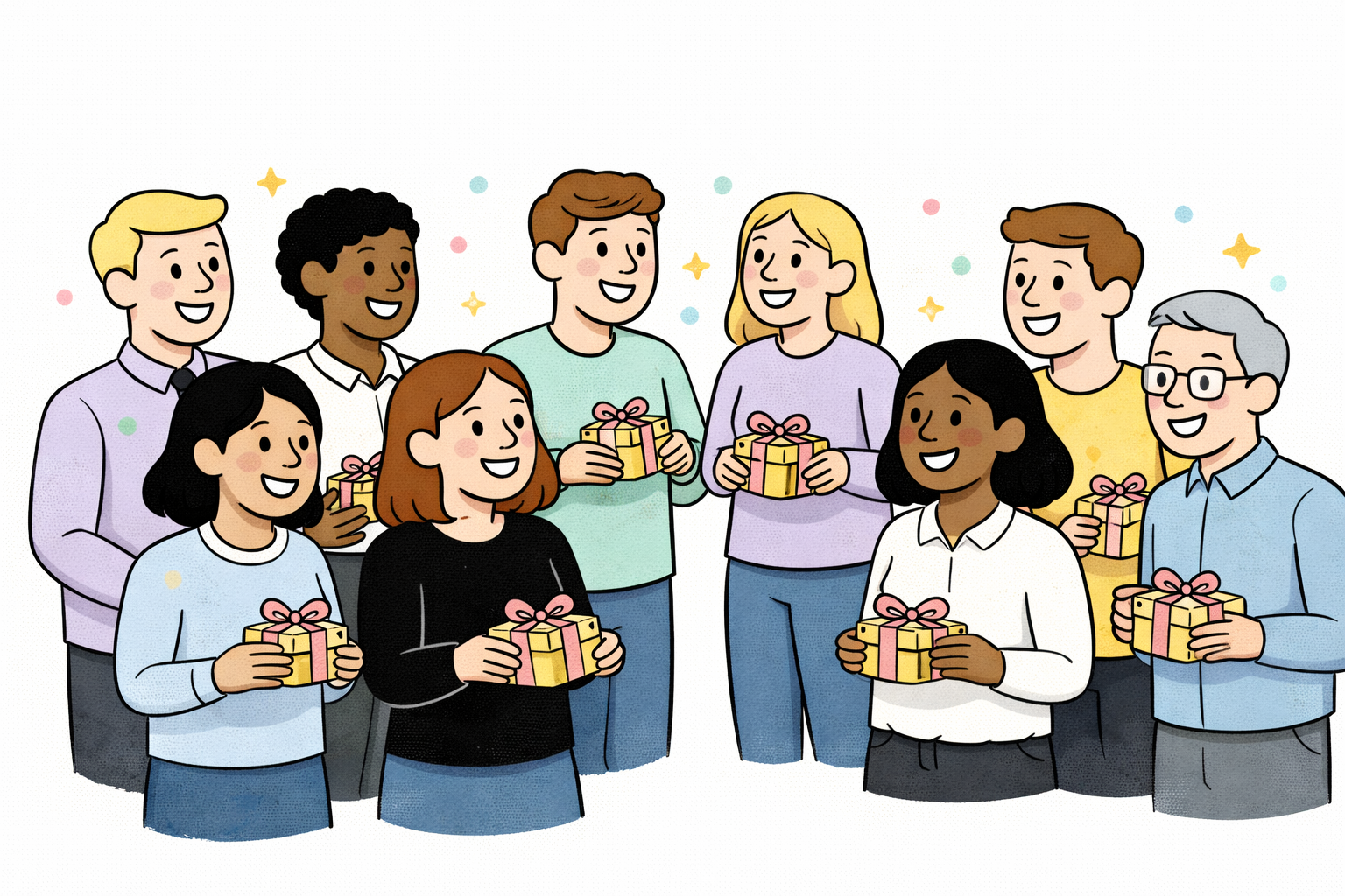 employees holding small gifts 