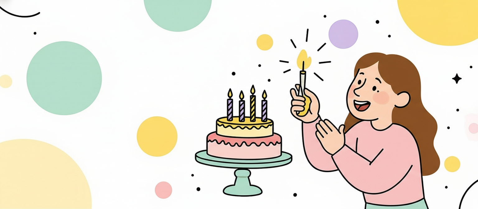 person holding a candle with a birthday cake next to them 