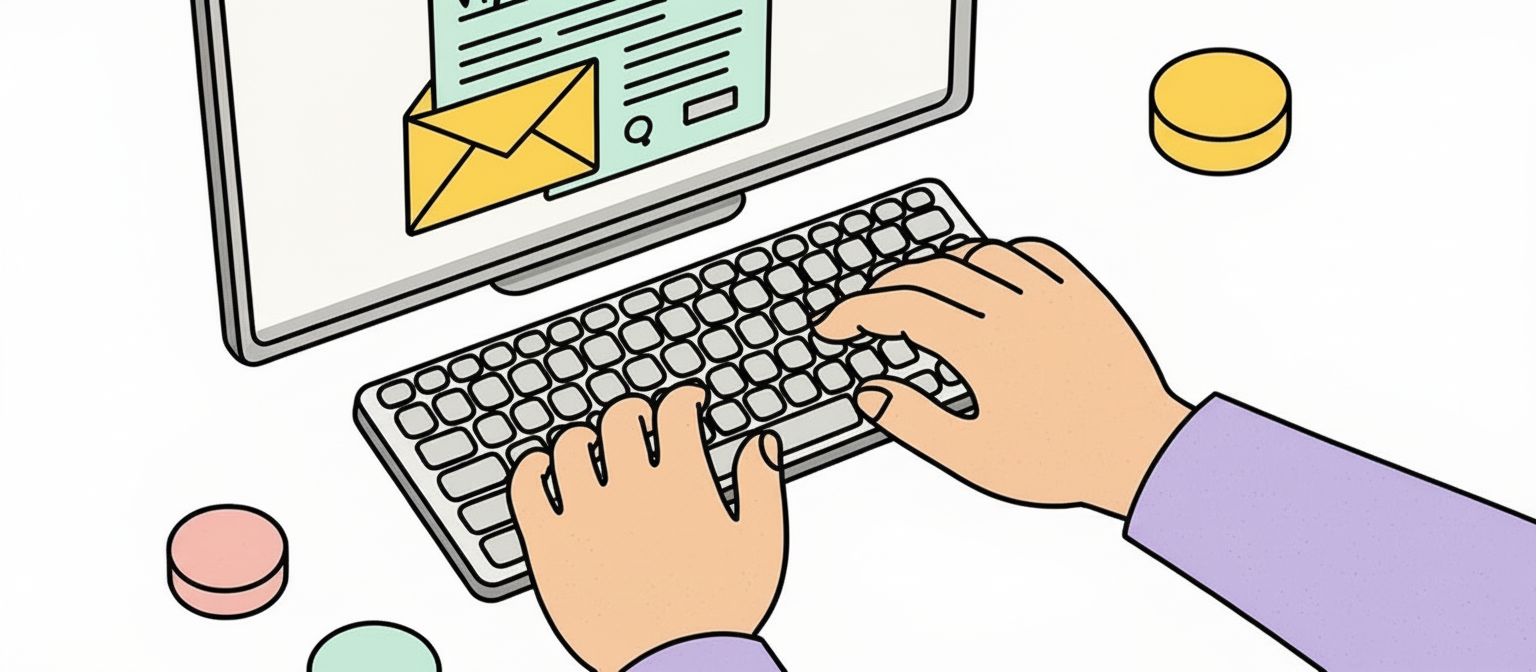 person typing an email on a keyboard