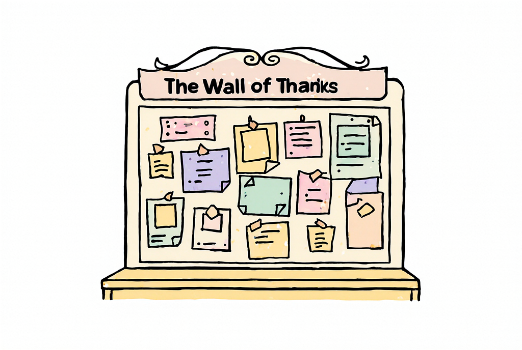 the wall of thanks with employee thank you messages 